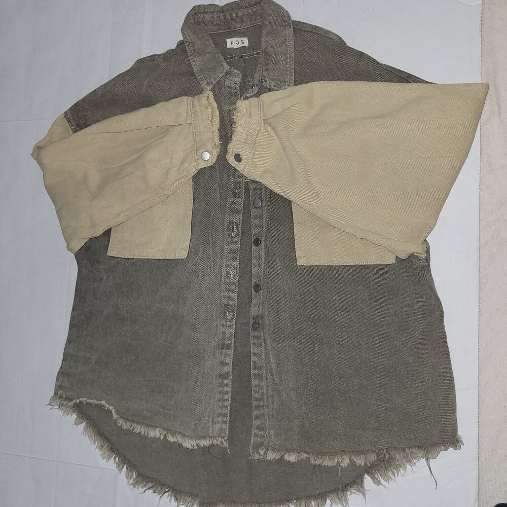 POL Oversized Cotton Patchwork Button Down Shacke… - image 4